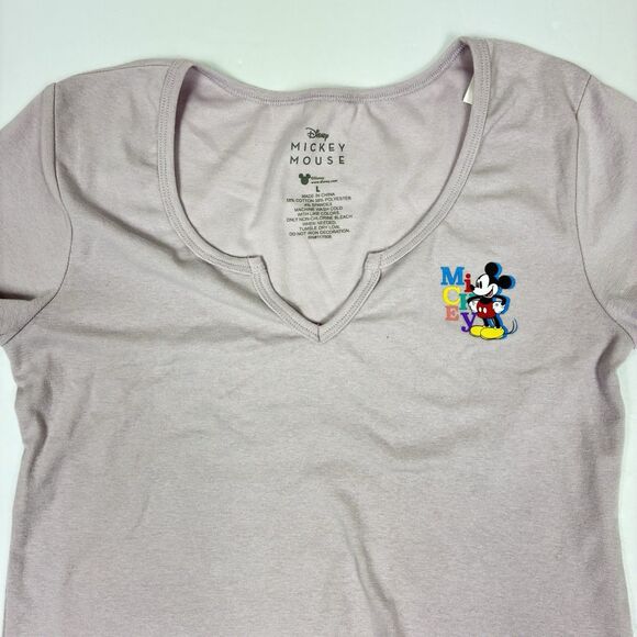 Disney Women’s Tee Short Sleeve Cropped Mickey Sz L Dusty Rose New Park Wear - Picture 5 of 7